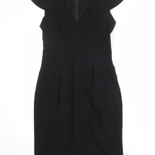 H&M Womens Black Polyester Shift Size 10 V-Neck Zip