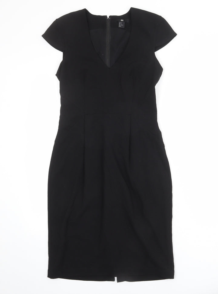 H&M Womens Black Polyester Shift Size 10 V-Neck Zip