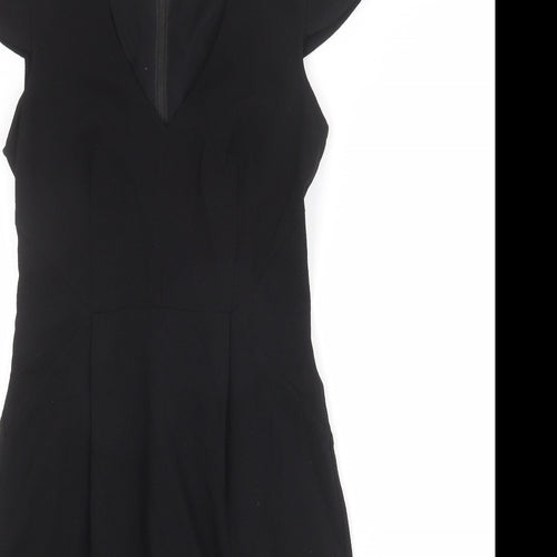 H&M Womens Black Polyester Shift Size 10 V-Neck Zip