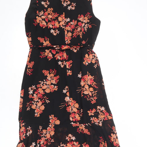 Apricot Womens Black Floral Polyester A-Line Size 16 V-Neck Zip