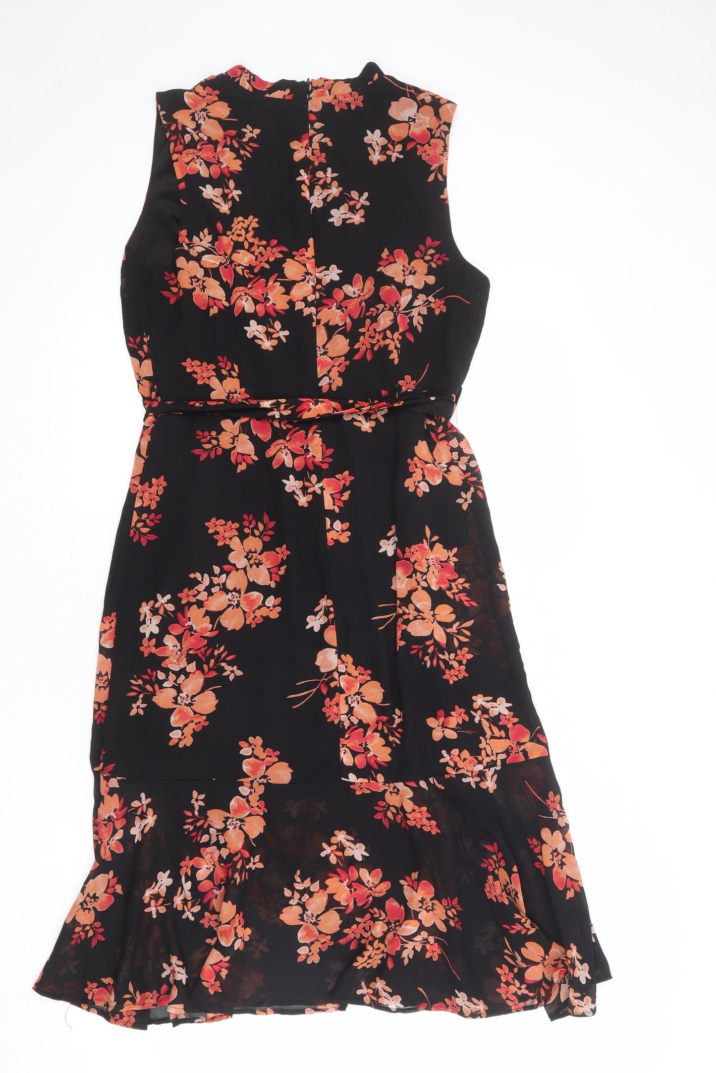 Apricot Womens Black Floral Polyester A-Line Size 16 V-Neck Zip