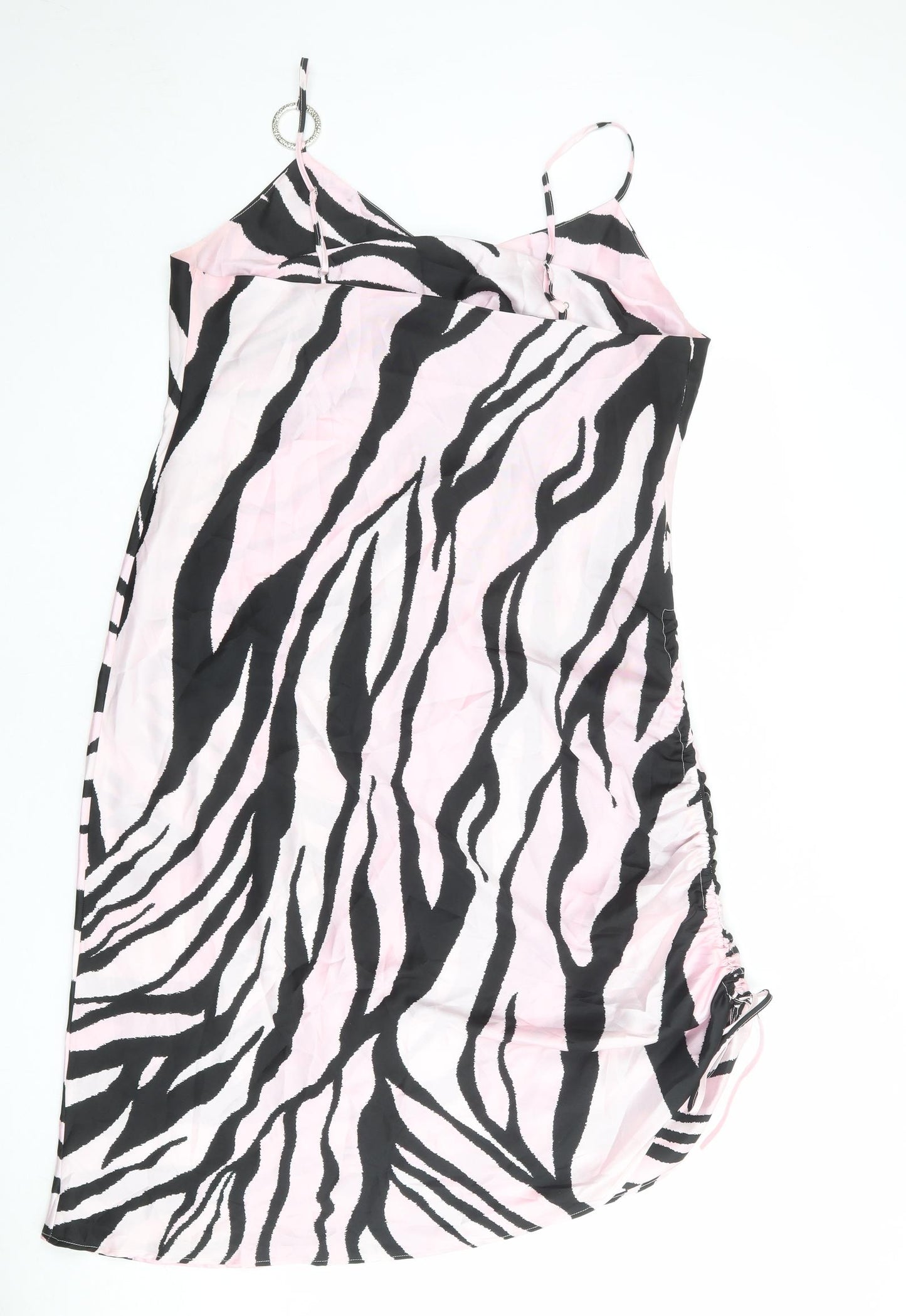 River Island Womens Pink Animal Print Polyester Slip Dress Size 18 V-Neck Pullover - Tiger pattern