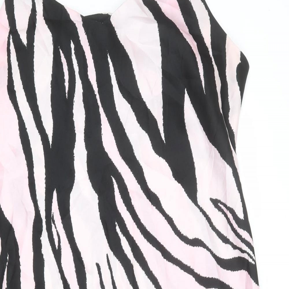 River Island Womens Pink Animal Print Polyester Slip Dress Size 18 V-Neck Pullover - Tiger pattern