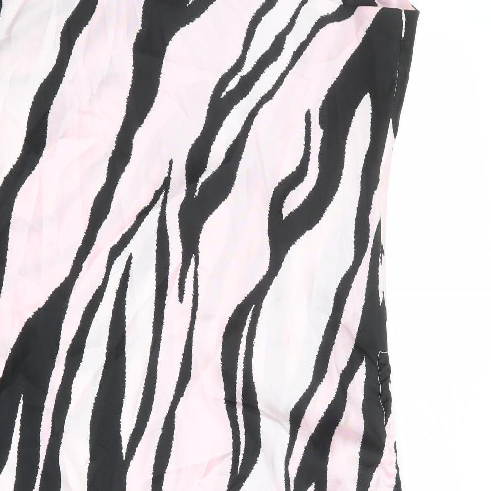 River Island Womens Pink Animal Print Polyester Slip Dress Size 18 V-Neck Pullover - Tiger pattern