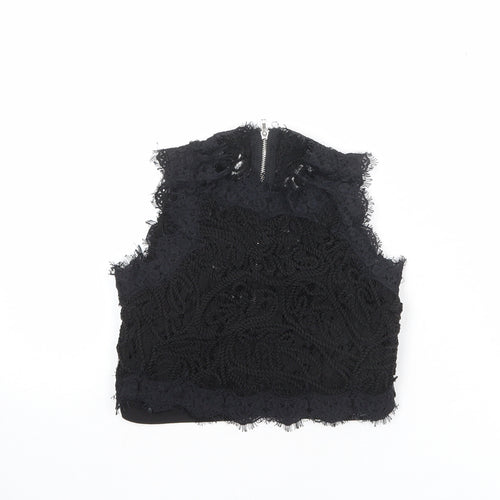 Missguided Womens Black Polyester Cropped Blouse Size 6 Round Neck