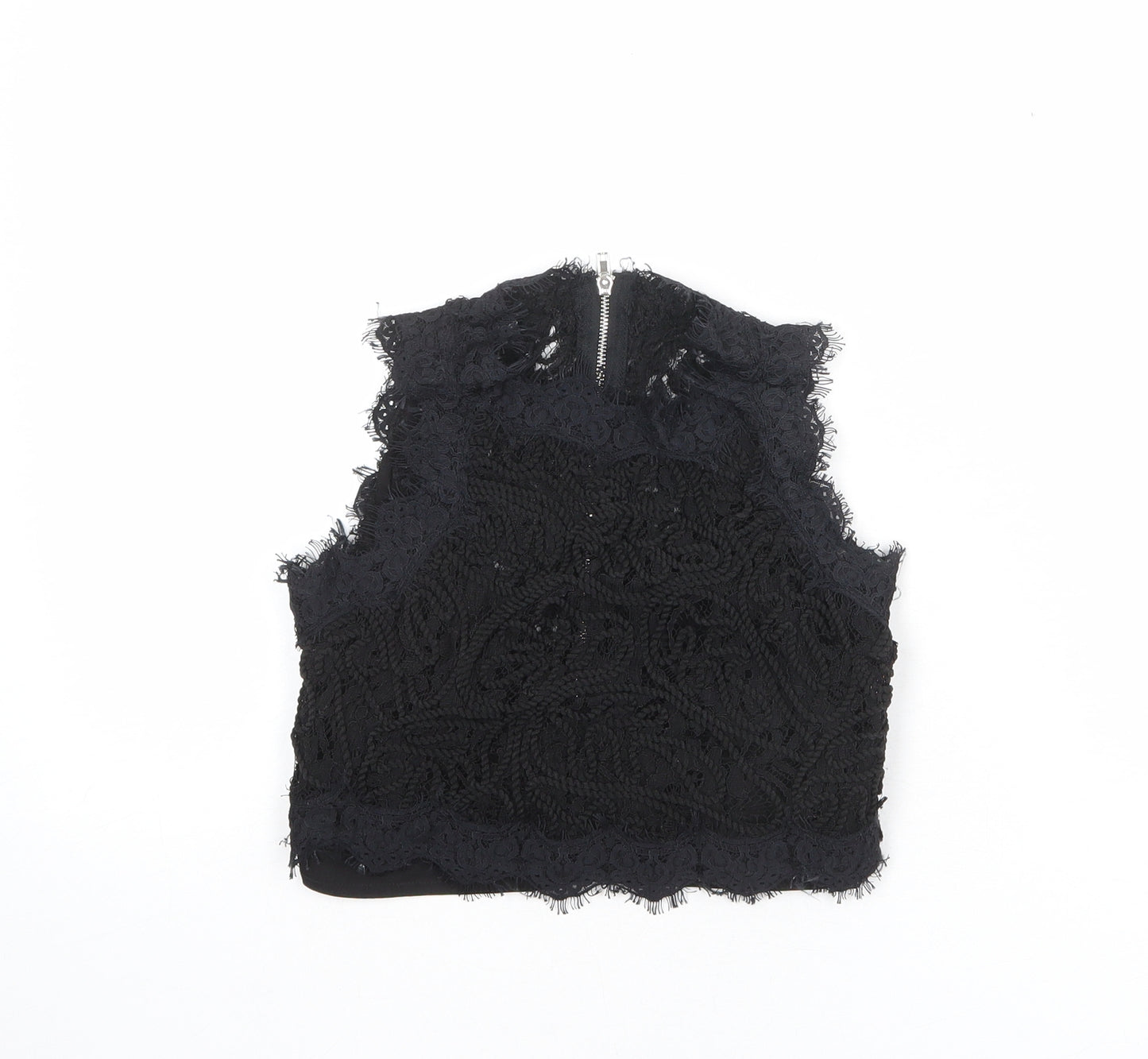 Missguided Womens Black Polyester Cropped Blouse Size 6 Round Neck