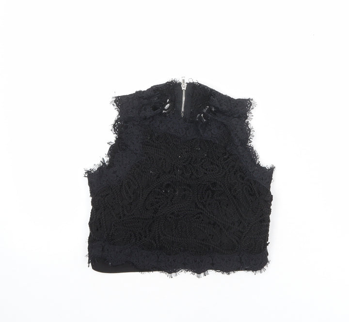 Missguided Womens Black Polyester Cropped Blouse Size 6 Round Neck