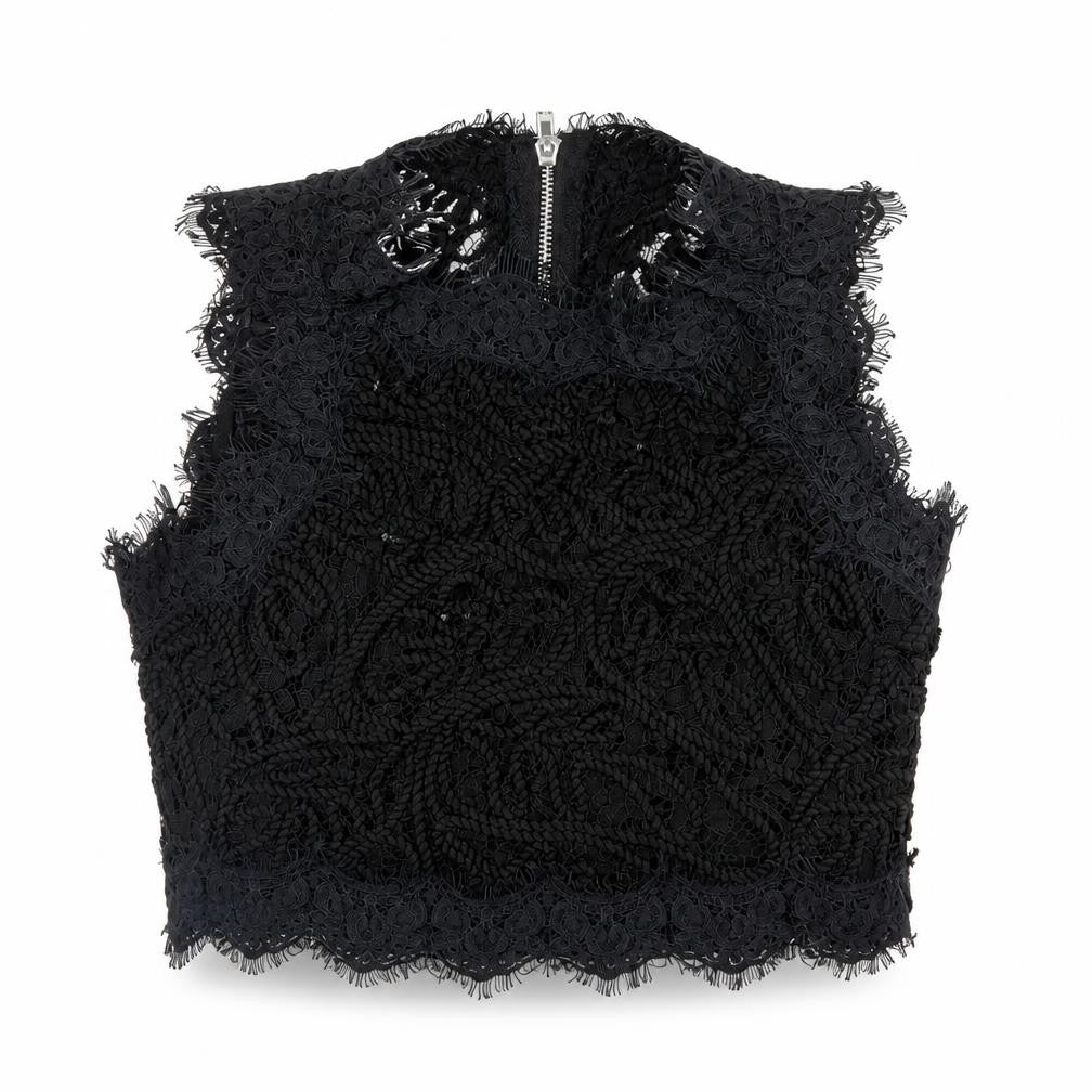 Front view of Missguided women’s black polyester cropped blouse, size UK 6, round neck