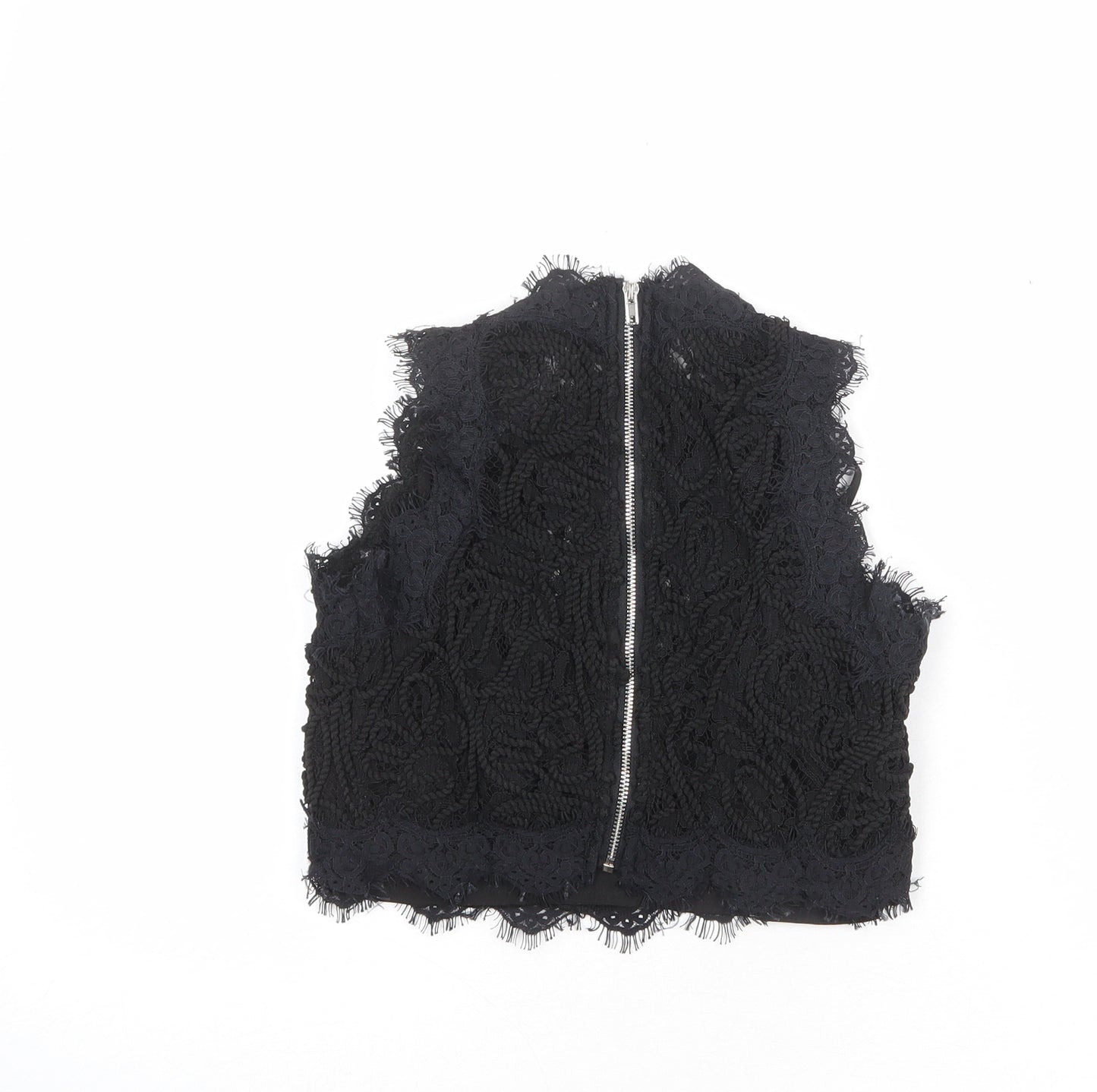 Missguided Womens Black Polyester Cropped Blouse Size 6 Round Neck