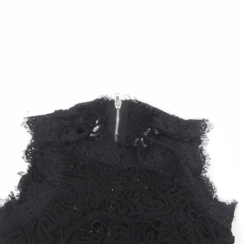Missguided Womens Black Polyester Cropped Blouse Size 6 Round Neck