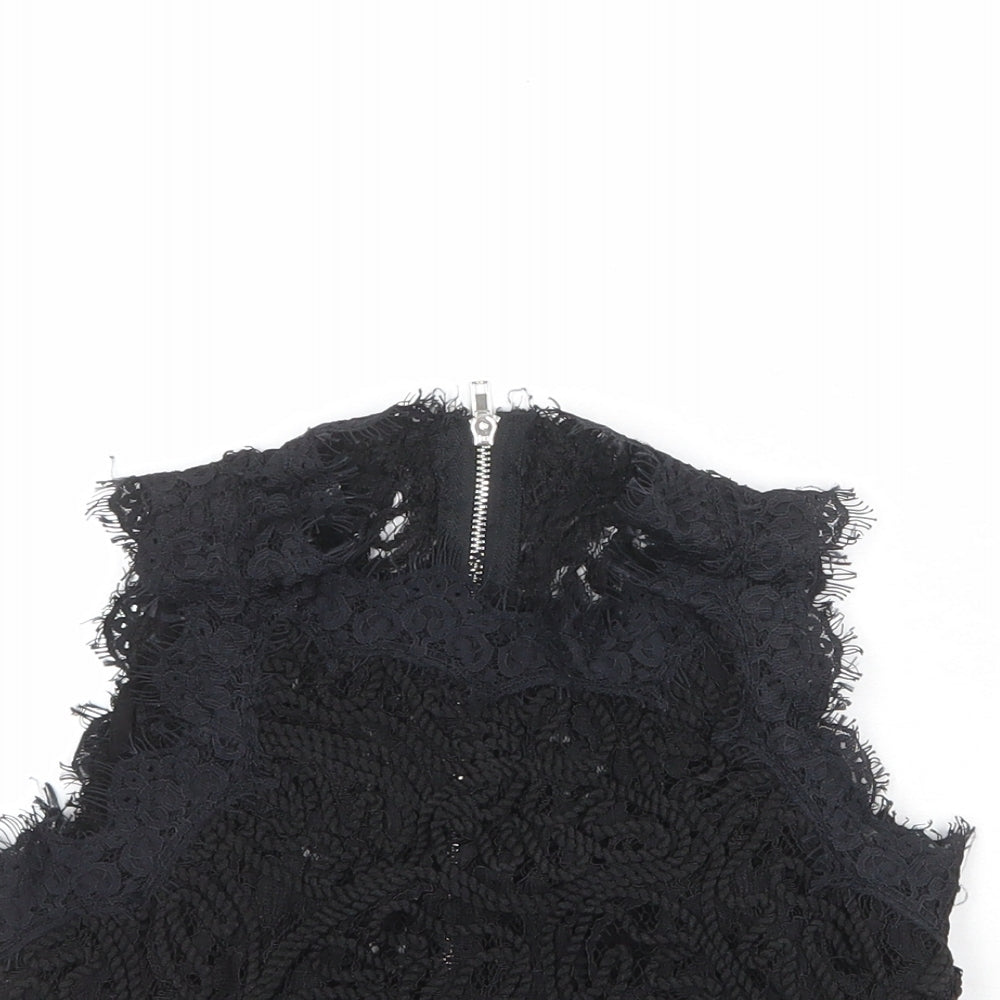 Missguided Womens Black Polyester Cropped Blouse Size 6 Round Neck