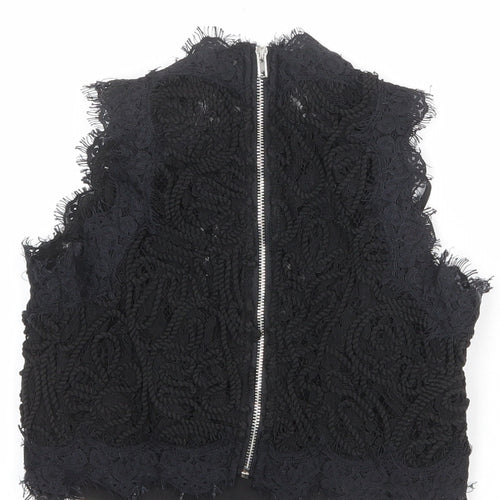 Missguided Womens Black Polyester Cropped Blouse Size 6 Round Neck