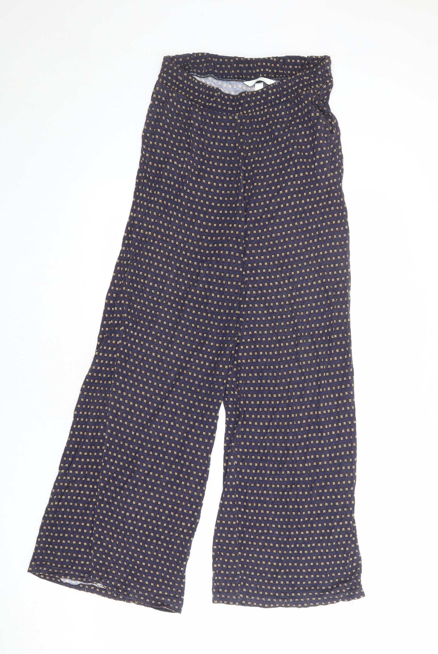 H&M Womens Blue Geometric Viscose Trousers Size S L28 in Regular