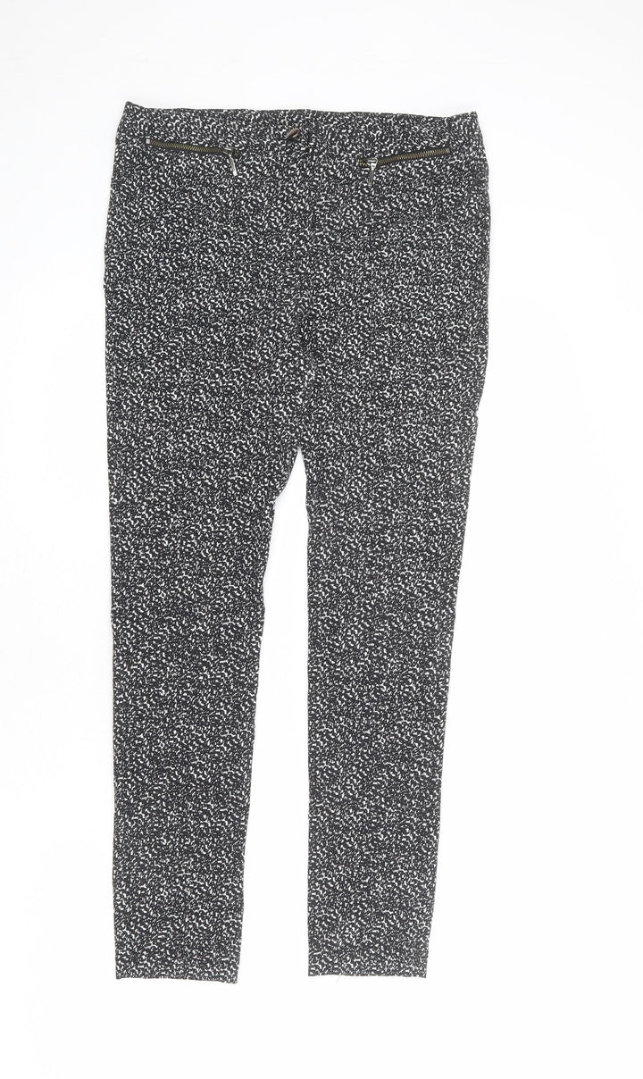Dorothy Perkins Womens Black Geometric Viscose Trousers Size 12 L28 in Regular Zip