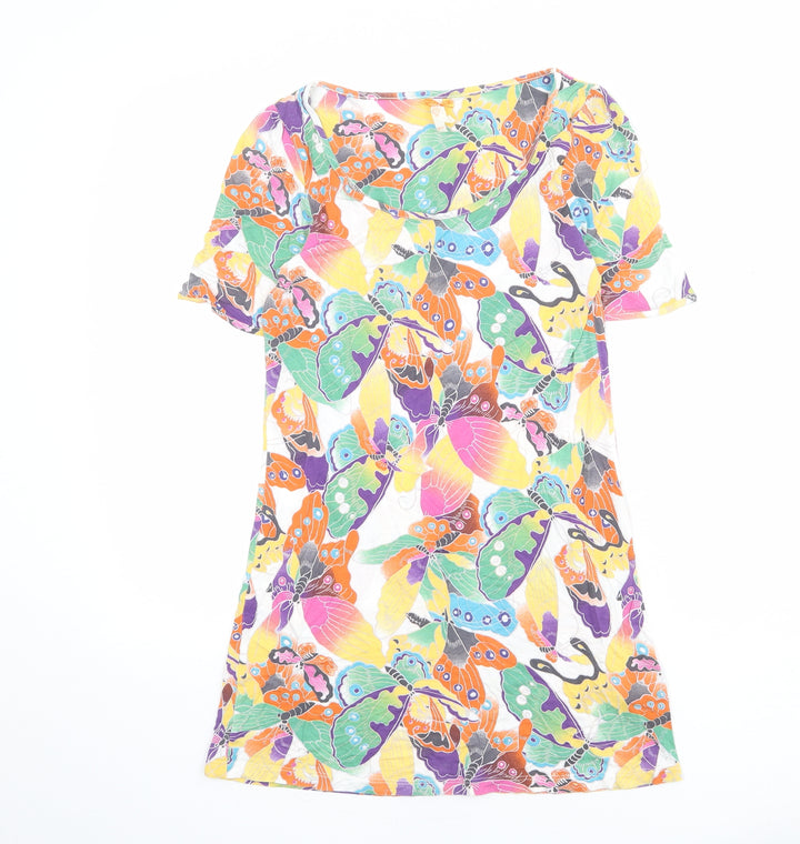 NEXT Womens Multicoloured Geometric Viscose T-Shirt Dress Size 10 Round Neck Pullover - Butterfly pattern