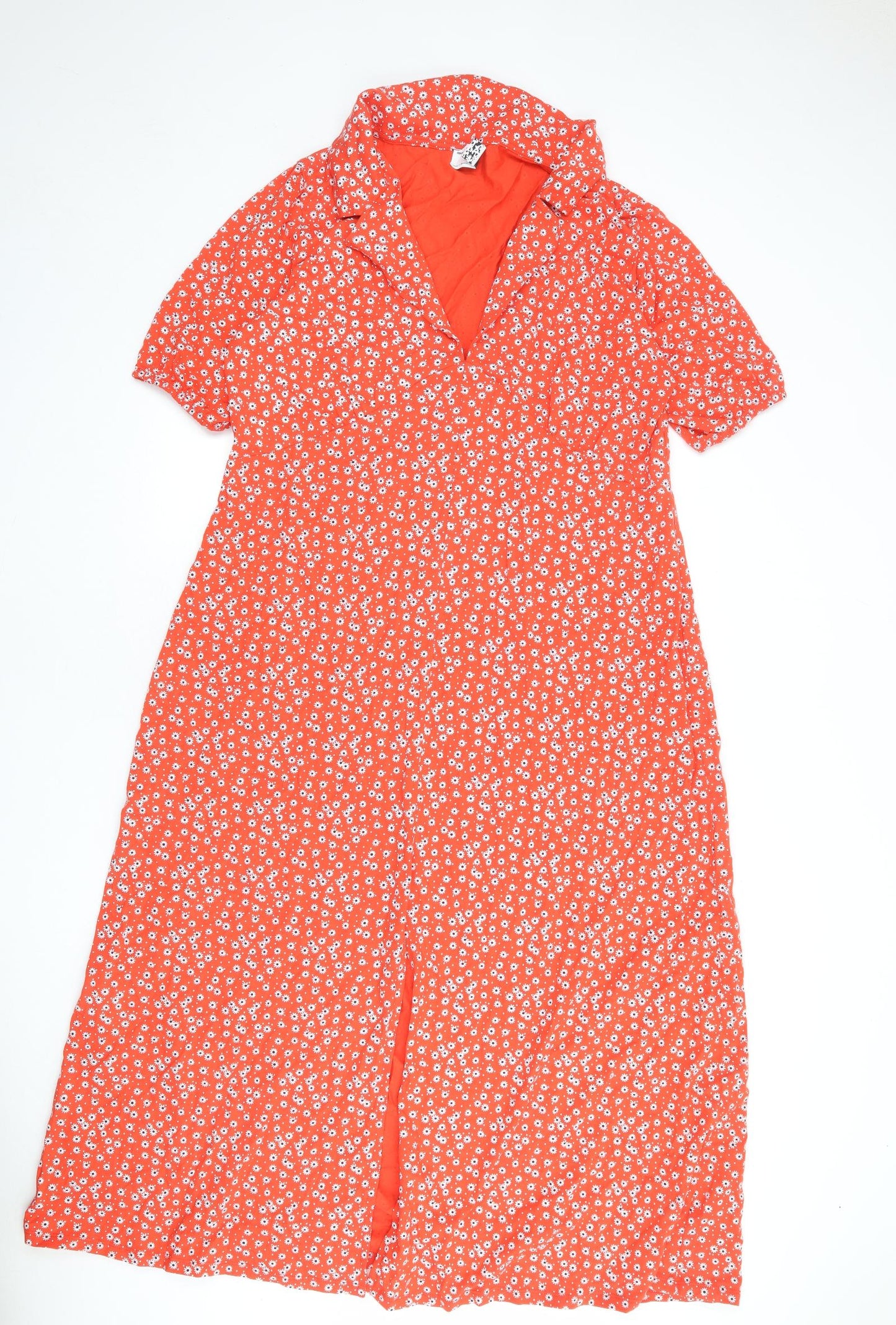 ASOS Womens Red Floral 100% Cotton Shirt Dress Size 20 Collared Pullover