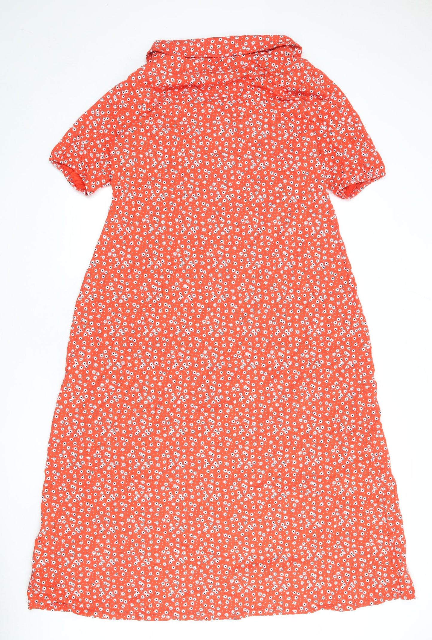 ASOS Womens Red Floral 100% Cotton Shirt Dress Size 20 Collared Pullover