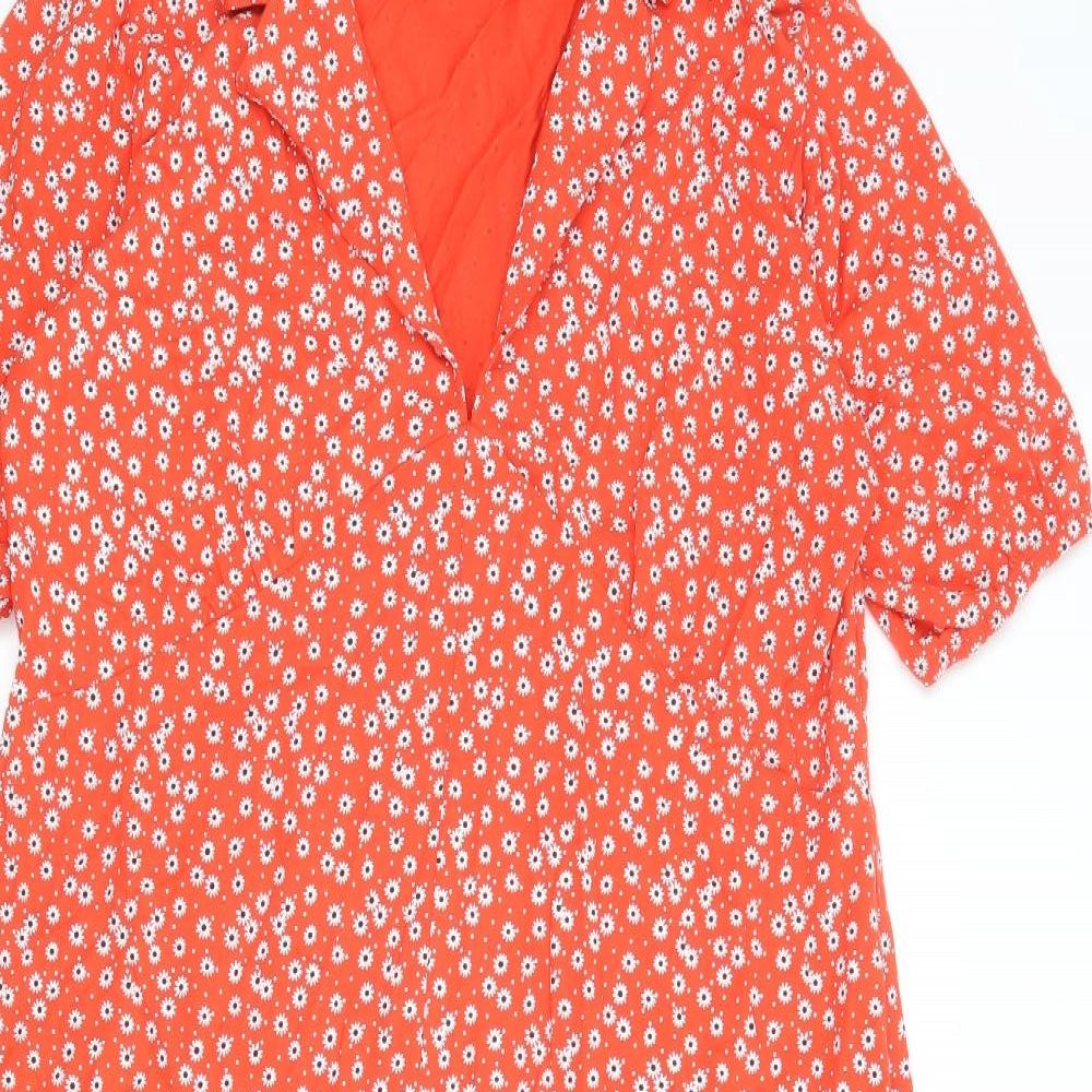 ASOS Womens Red Floral 100% Cotton Shirt Dress Size 20 Collared Pullover