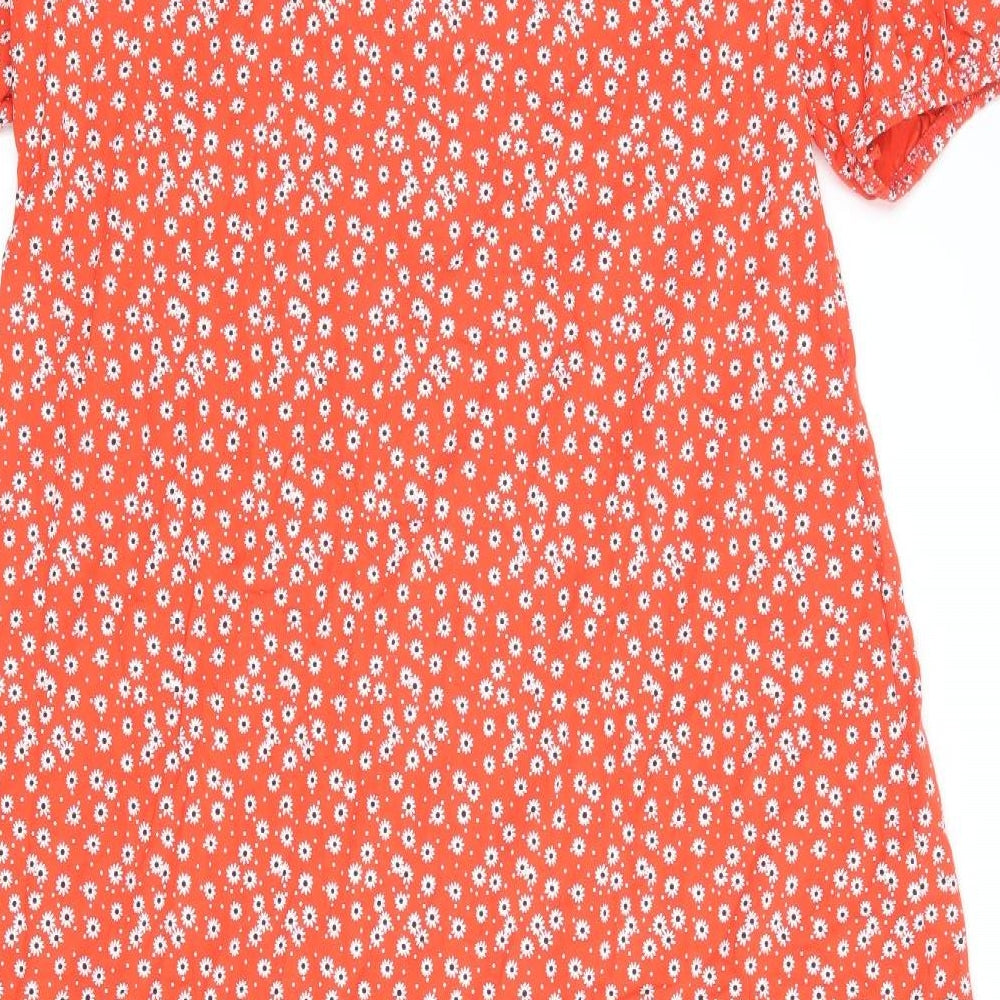 ASOS Womens Red Floral 100% Cotton Shirt Dress Size 20 Collared Pullover
