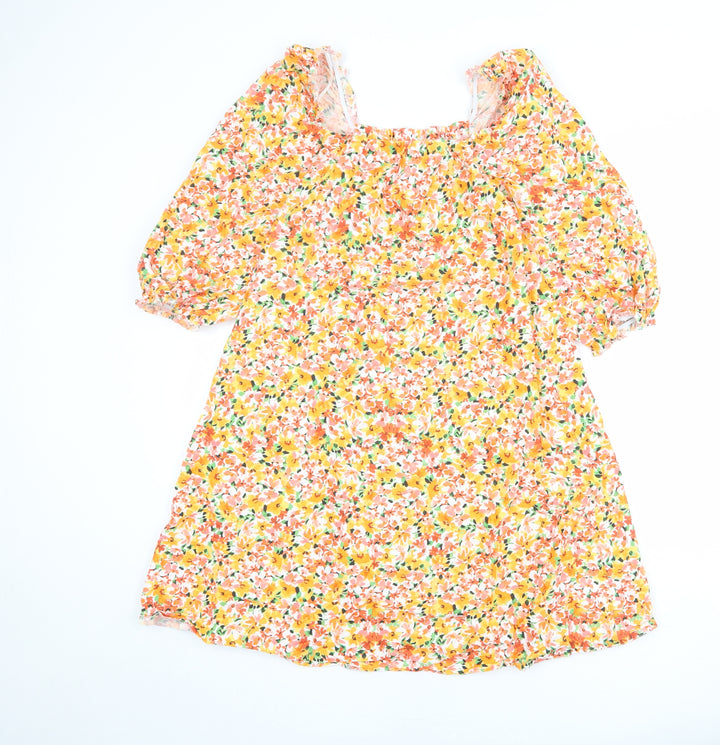 New Look Womens Multicoloured Floral 100% Cotton A-Line Size 8 Square Neck Pullover