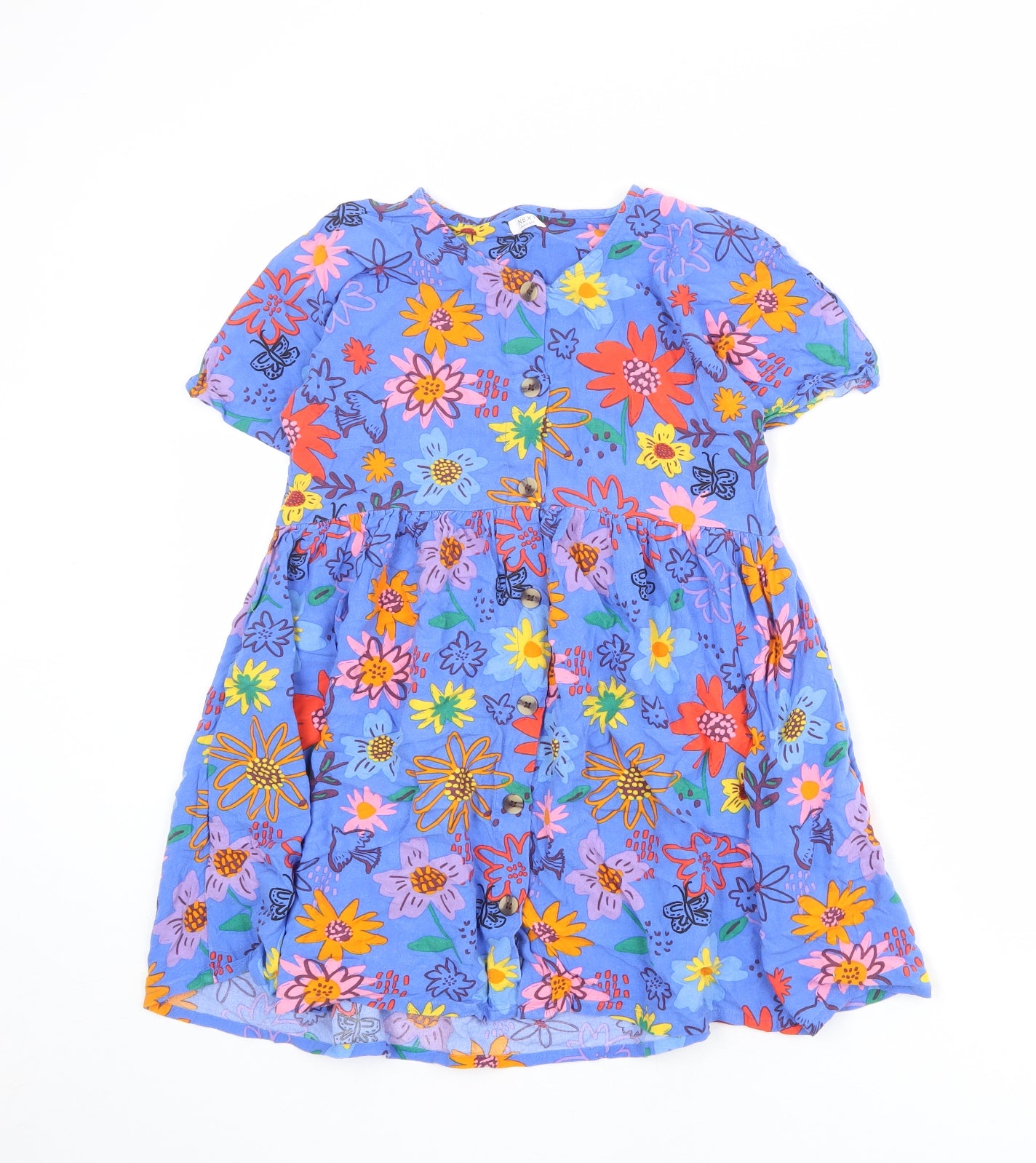 NEXT Girls Multicoloured Floral Viscose Trapeze & Swing Size 10 Years Round Neck Button