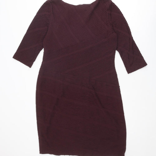 Marks and Spencer Womens Purple Striped Polyester Shift Size 16 Boat Neck Pullover