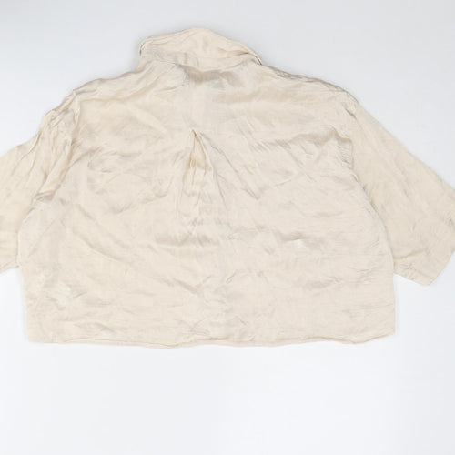 Zara Womens Ivory Viscose Cropped Button-Up Size XS Collared