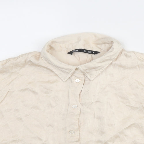 Zara Womens Ivory Viscose Cropped Button-Up Size XS Collared