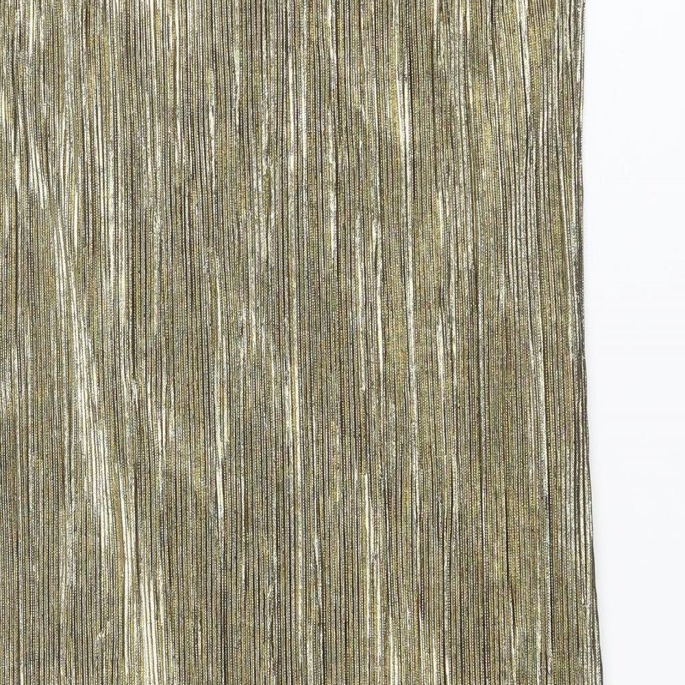 River Island Womens Gold Colourblock Polyester Slip Dress Size 10 V-Neck Pullover