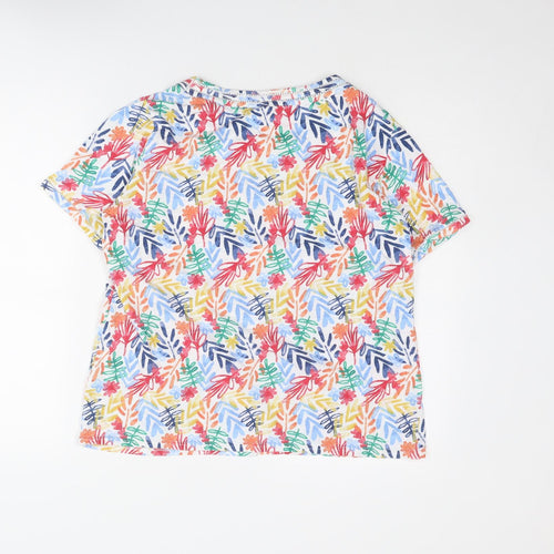 EWM Womens Multicoloured Geometric Cotton Basic T-Shirt Size L Round Neck - Flamingo