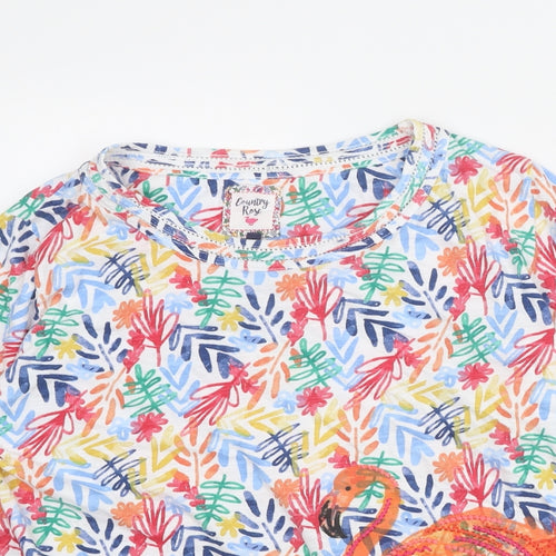 EWM Womens Multicoloured Geometric Cotton Basic T-Shirt Size L Round Neck - Flamingo