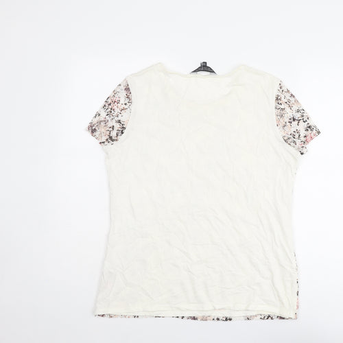 Dorothy Perkins Womens Ivory Floral Cotton Basic T-Shirt Size 14 Boat Neck