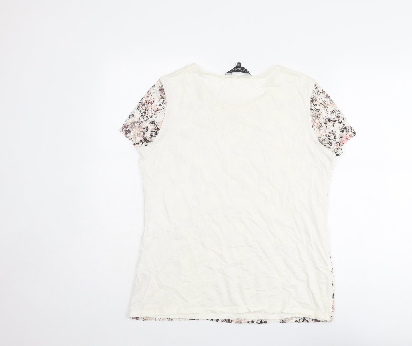 Dorothy Perkins Womens Ivory Floral Cotton Basic T-Shirt Size 14 Boat Neck