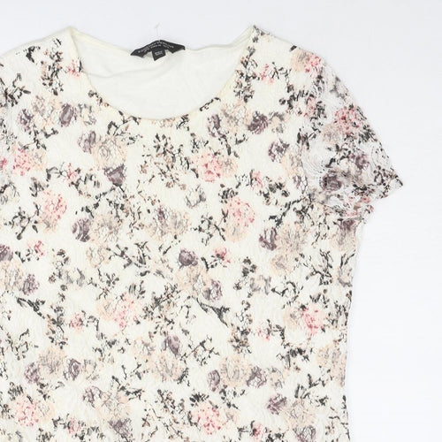 Dorothy Perkins Womens Ivory Floral Cotton Basic T-Shirt Size 14 Boat Neck