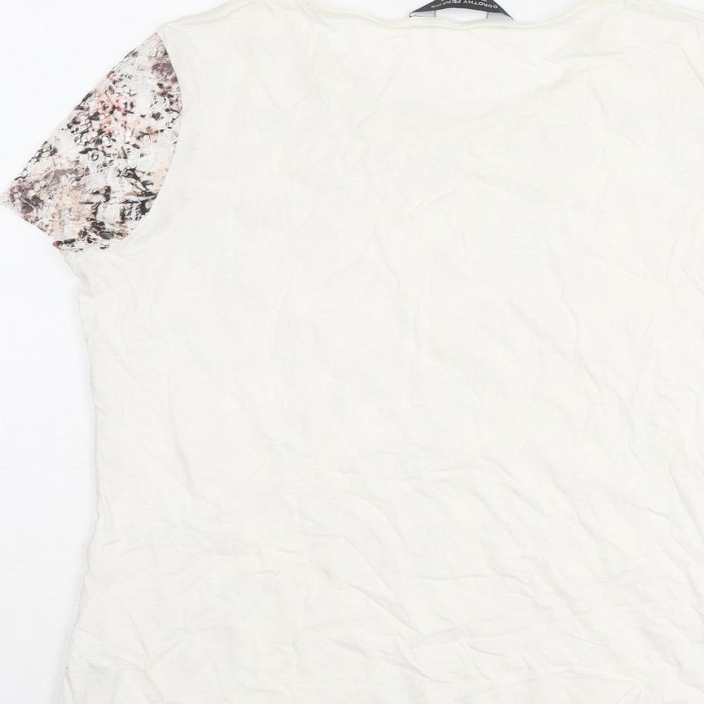 Dorothy Perkins Womens Ivory Floral Cotton Basic T-Shirt Size 14 Boat Neck