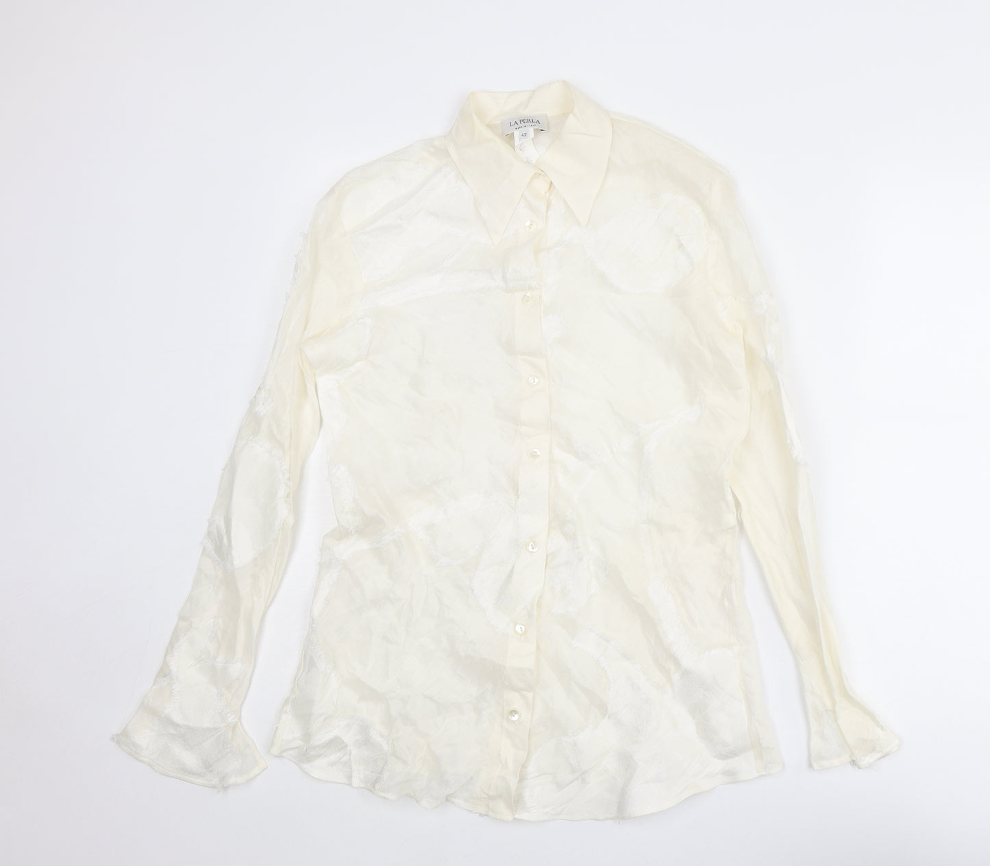 La Perla Womens Ivory Viscose Basic Button-Up Size 14 Collared