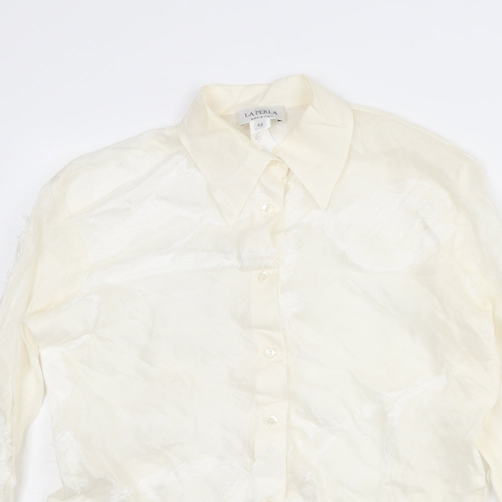 La Perla Womens Ivory Viscose Basic Button-Up Size 14 Collared