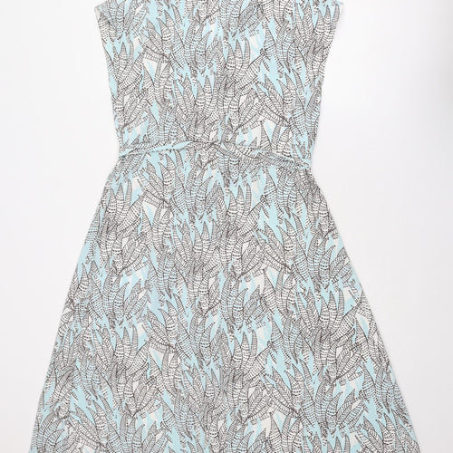 H&M Womens Blue Geometric Polyester A-Line Size 8 V-Neck Button