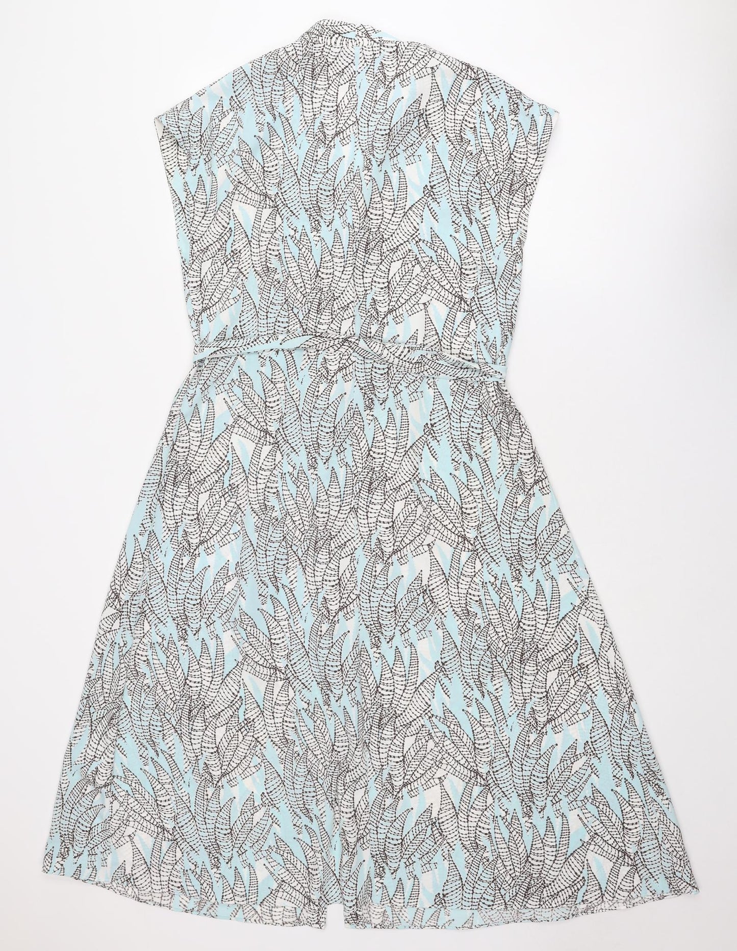 H&M Womens Blue Geometric Polyester A-Line Size 8 V-Neck Button