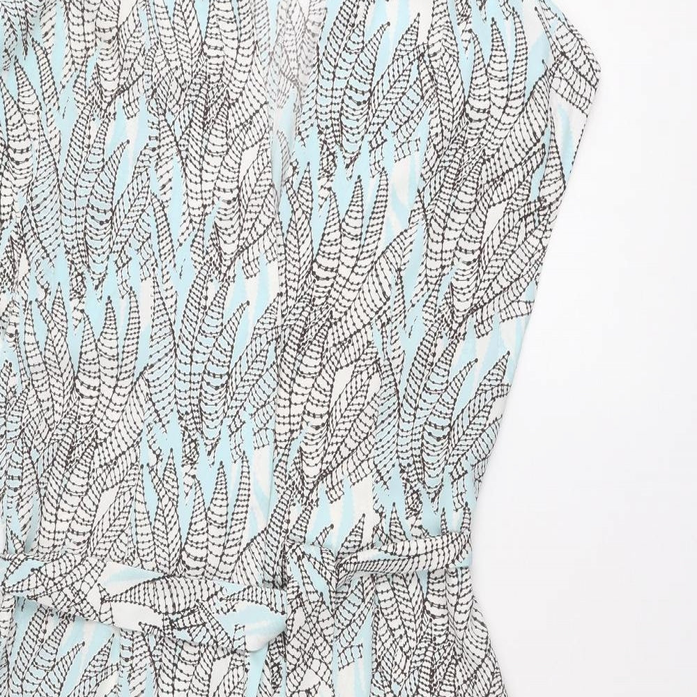 H&M Womens Blue Geometric Polyester A-Line Size 8 V-Neck Button