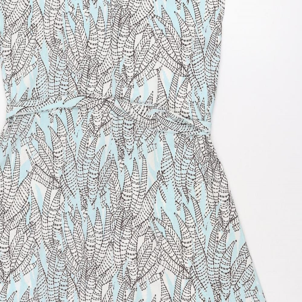H&M Womens Blue Geometric Polyester A-Line Size 8 V-Neck Button