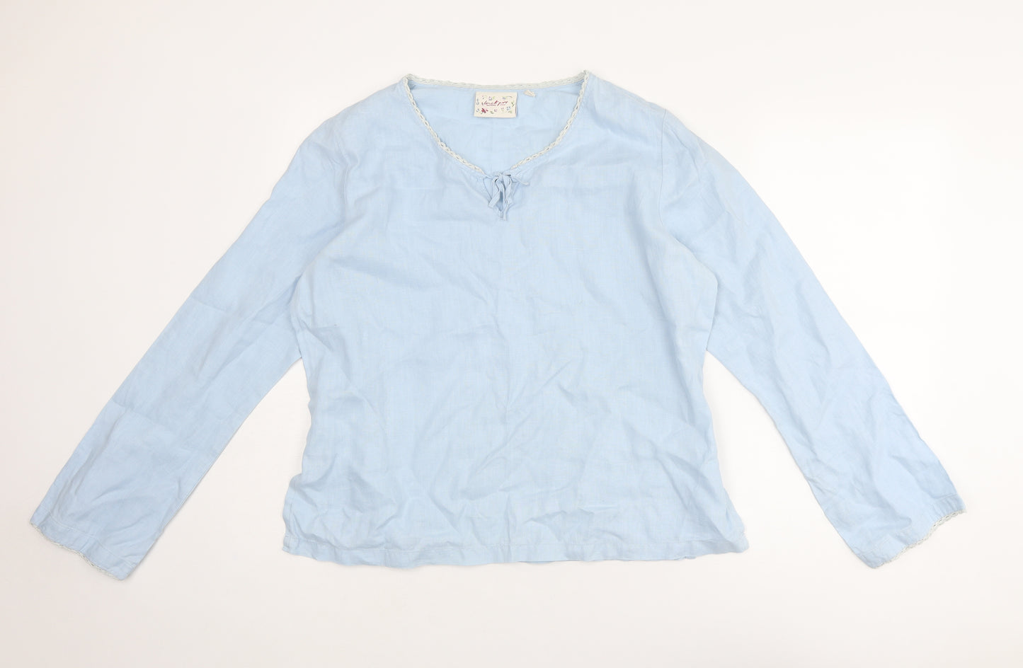 Jackpot Womens Blue Cotton Basic Blouse Size 12 V-Neck