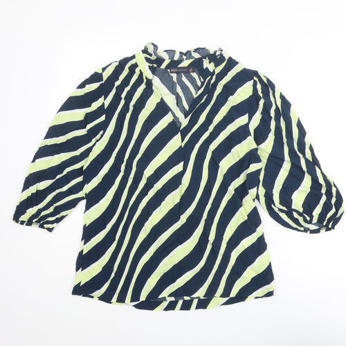 Marks and Spencer Womens Blue Striped Viscose Basic Blouse Size 10 V-Neck