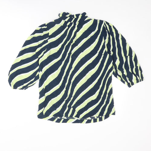 Marks and Spencer Womens Blue Striped Viscose Basic Blouse Size 10 V-Neck