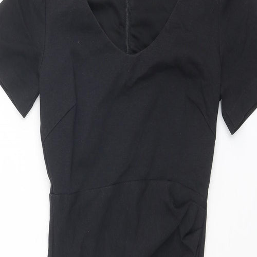 Boden Womens Black Cotton Shift Size 6 V-Neck Zip