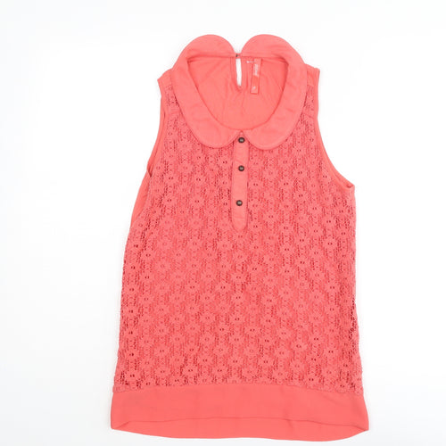 NEXT Womens Pink Cotton Basic Blouse Size 8 Collared - Crochet Front