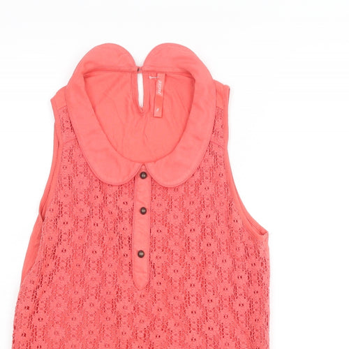 NEXT Womens Pink Cotton Basic Blouse Size 8 Collared - Crochet Front