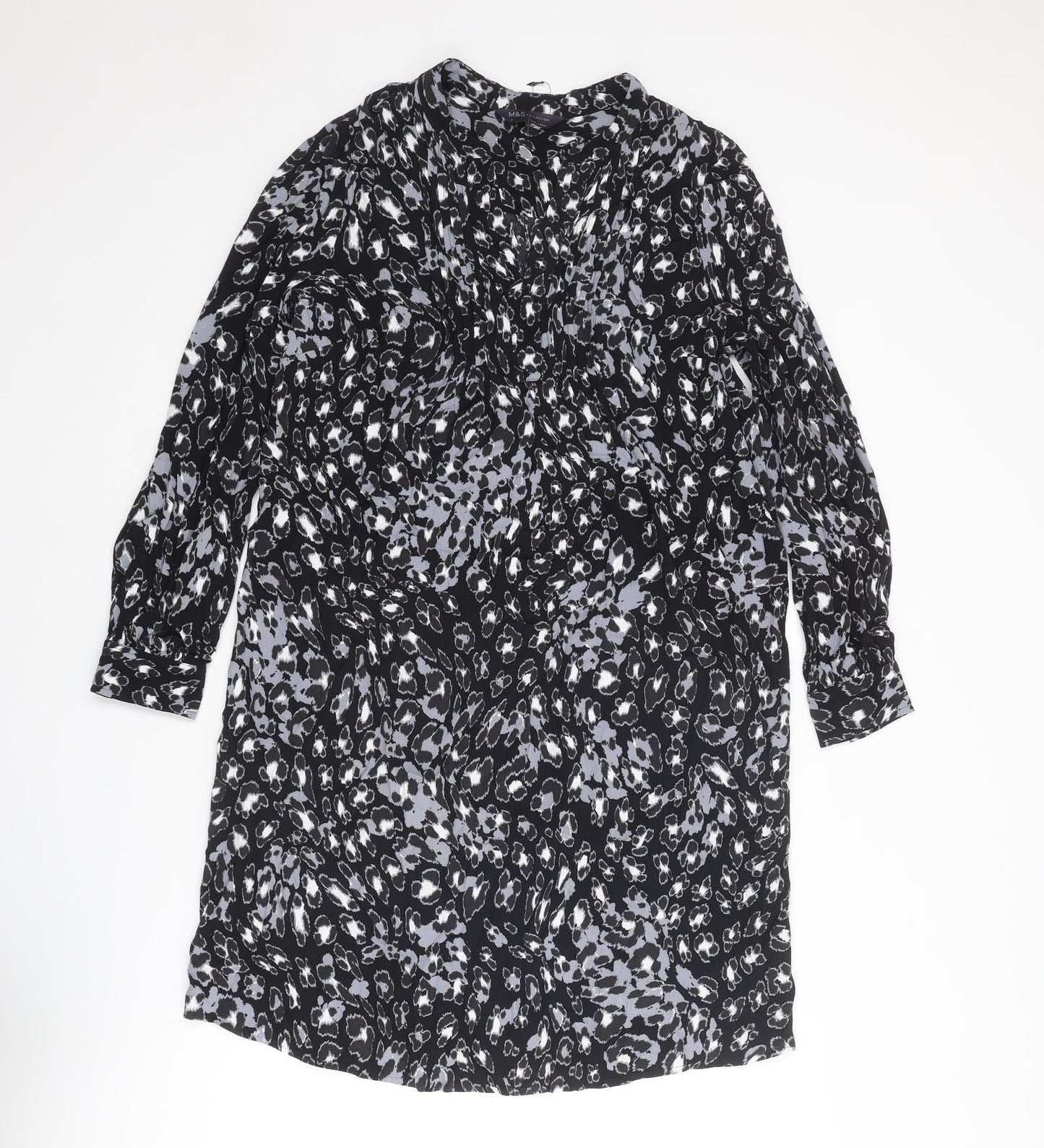 Marks and Spencer Womens Black Geometric Viscose A-Line Size 8 Sweetheart Pullover