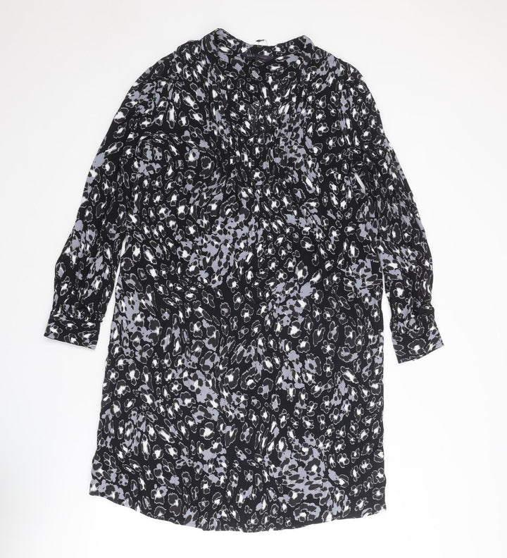 Marks and Spencer Womens Black Geometric Viscose A-Line Size 8 Sweetheart Pullover