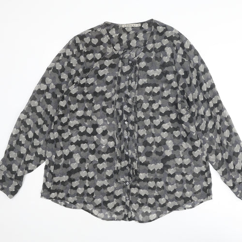 Kookai Womens Grey Geometric Polyester Basic Button-Up Size 14 Round Neck